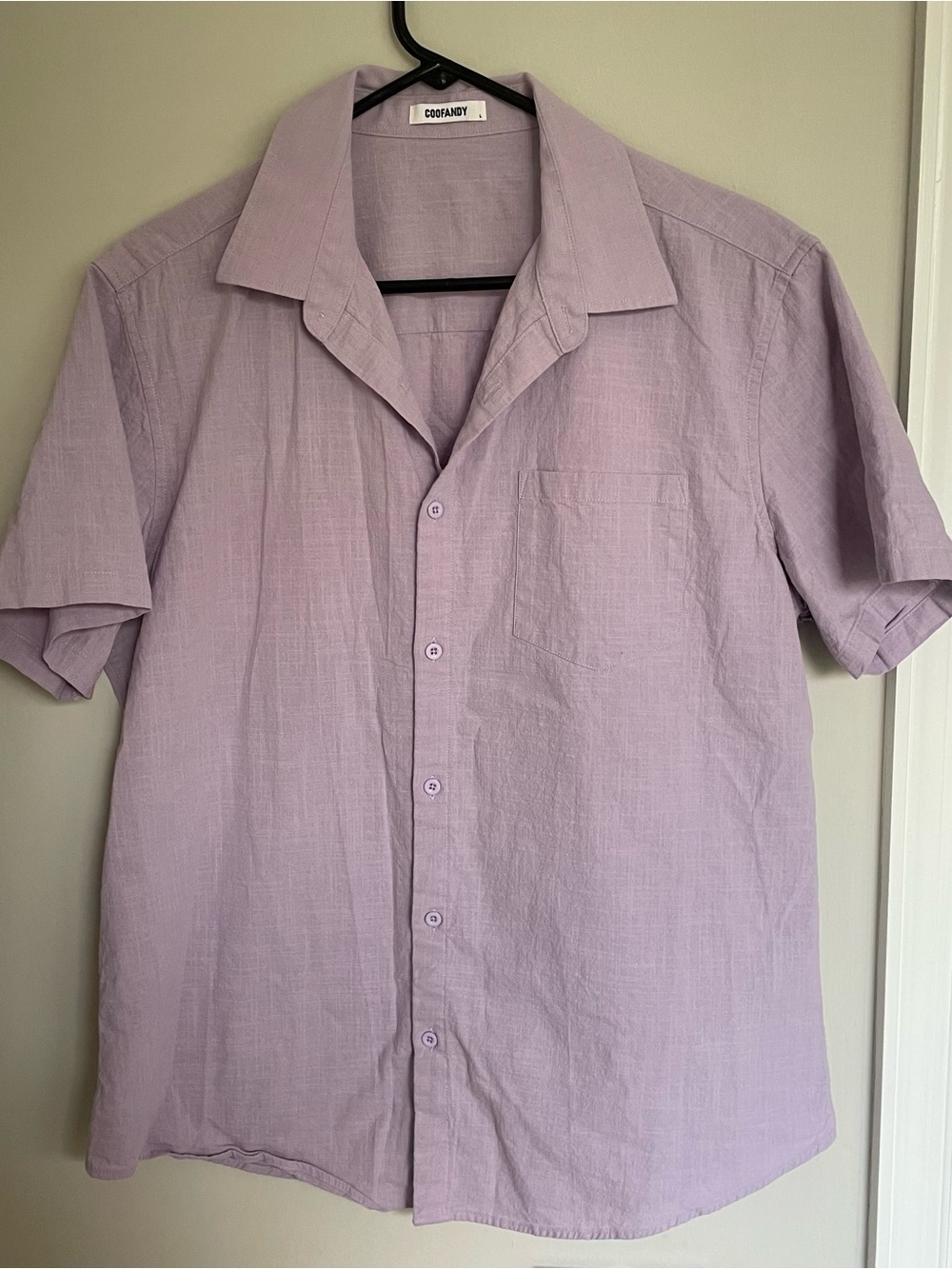 COOFANDY Men's Lavender Short-Sleeve Button-Down Shirt